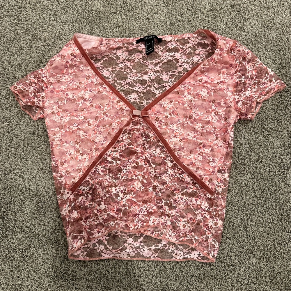 Forever 21 Pink Floral Lace Blouse